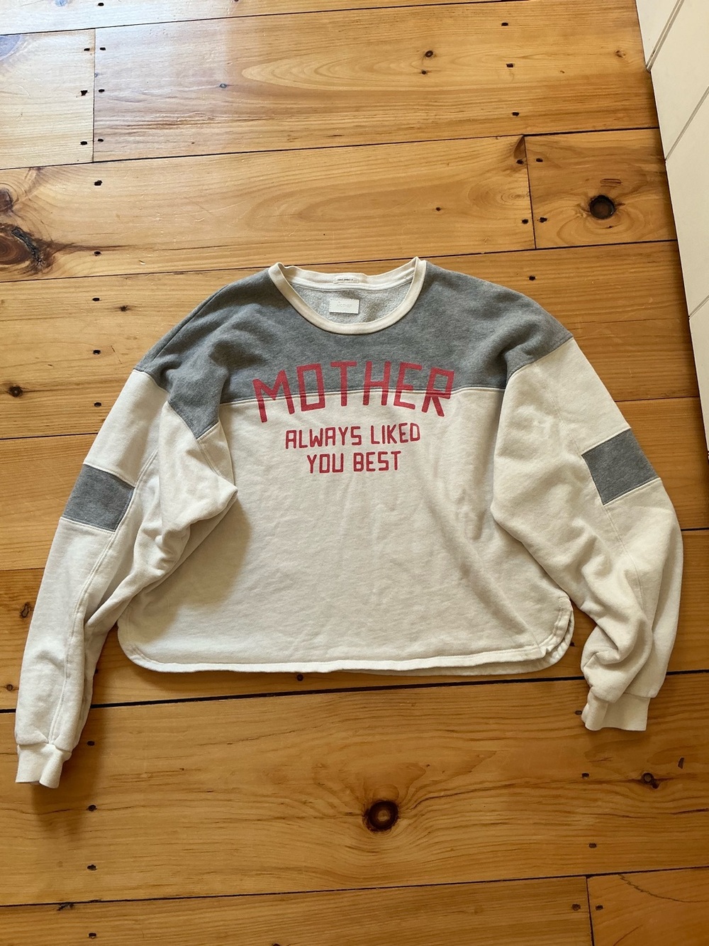 MOTHER Denim The Champ Sweatshirt Always Liked You Best Colorblock Crop M